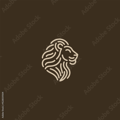 Lion logo in simple and minimalist line art style.