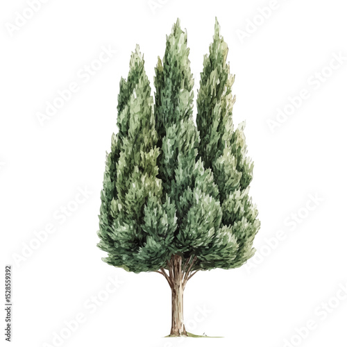 A Cypress Tree, watercolor clipart vector, high quality, isolated on a white background.