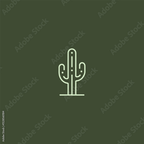 Cactus logo in clean and minimalist line art illustration.