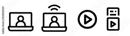  Video Conference & Player Icons: Laptop with Person,