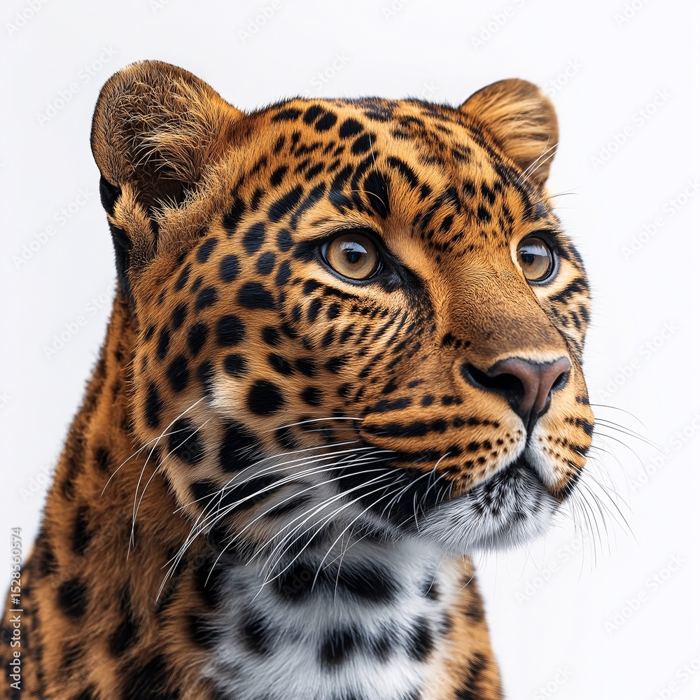 Obraz premium Majestic Feral Leopard Portrait. Close-Up of Iconic Wild Feline in Vivid Savannah Habitat