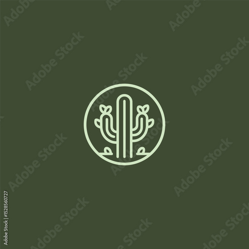 Cactus logo in clean and minimalist line art illustration.