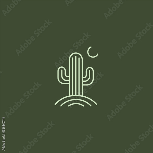 Cactus logo in clean and minimalist line art illustration.