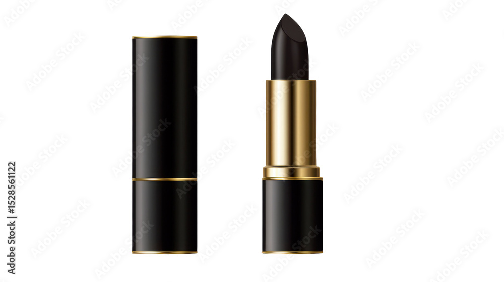 Obraz premium Luxury Black Lipstick in Elegant Tube Packaging Isolated on White Background