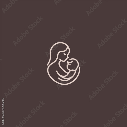 Mother and child logo in elegant and emotional line art style.