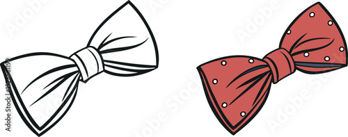  Bow Tie Clipart,   Classic Black Outline and Red Polka Dot Styles