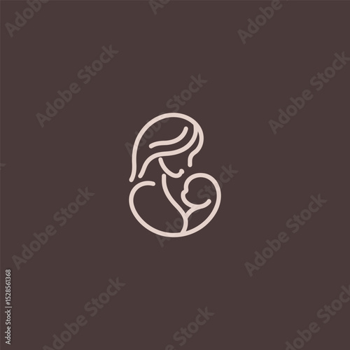 Mother and child logo in elegant and emotional line art style.