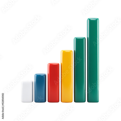 Free Download Colorful 3D bar graph with five vertical bars in white, blue, red, yellow, and green, representing data growth or comparison. bars are arranged in ascending order, creating visual impact - GFXLoad