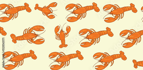 Seamless vector pattern with abstract lobster illustration. Marine animal silhouette on background. Sea food texture for wallpaper, textile, fabric, wrapping