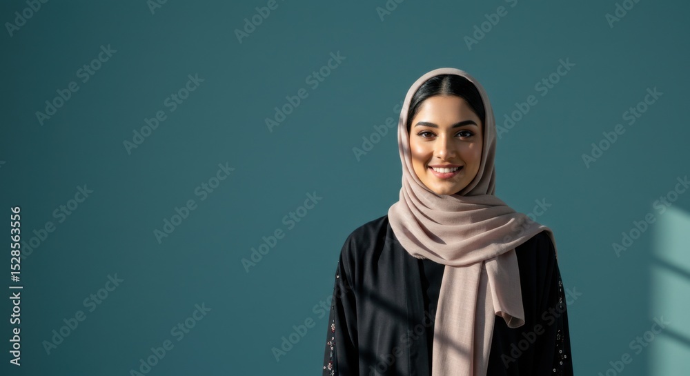 Fototapeta premium Confident Young Arab Woman in Hijab Smiling at Camera