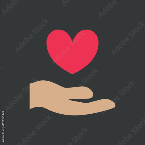Warm palette with pink heart and beige hands to show empathy and care.