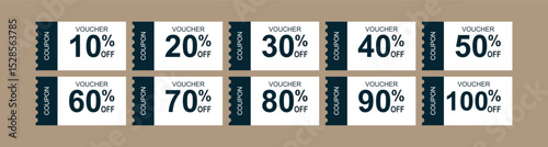 Coupon icons. Sale Voucher Coupon. Discount Coupons Tickets Card. Coupon for web design. Tag label, sale banner with discount coupon. Vector gift voucher vector illustration.