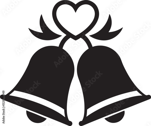 Wedding bells silhouette with heart isolated on white background