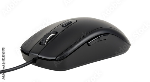 Black wired computer mouse with scroll wheel isolated on white background