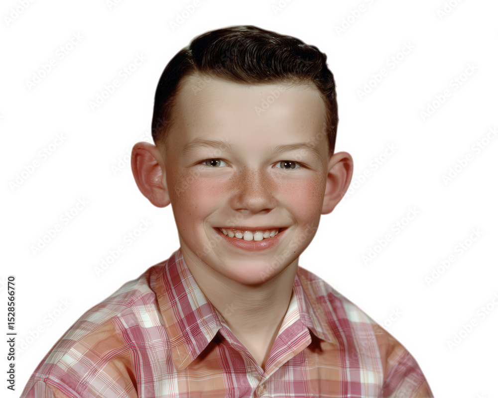 Cheerful young boy with bright smile, wearing plaid shirt, poses for portrait against transparency background. His joyful expression radiates warmth and innocence, capturing moment of childhood Cheerful young boy with bright smile, wearing plaid shirt, poses for portrait against transparency background. His joyful expression radiates warmth and innocence, capturing moment of childhood