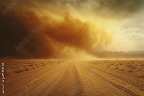 Dust Storm Desert Landscape. Epic Nature Encounter on Rugged Dusty Road
