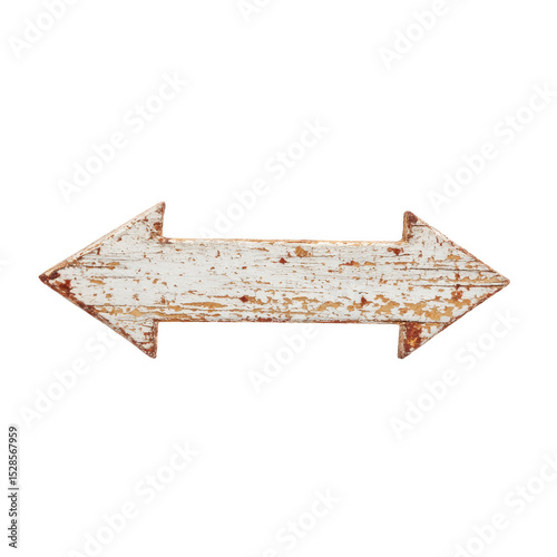 Rustic, weathered wooden arrow sign with distressed white finish points in both directions, evoking vintage and directional feel