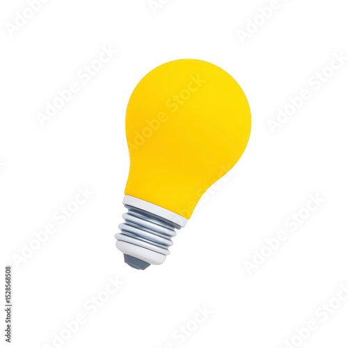 Bright yellow light bulb with metallic base, symbolizing creativity and innovation, isolated on transparency background