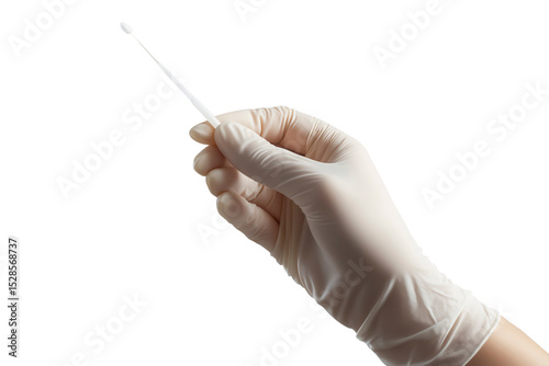 Gloved Hand Holding a Medical Swab Isolated on Transparent Background