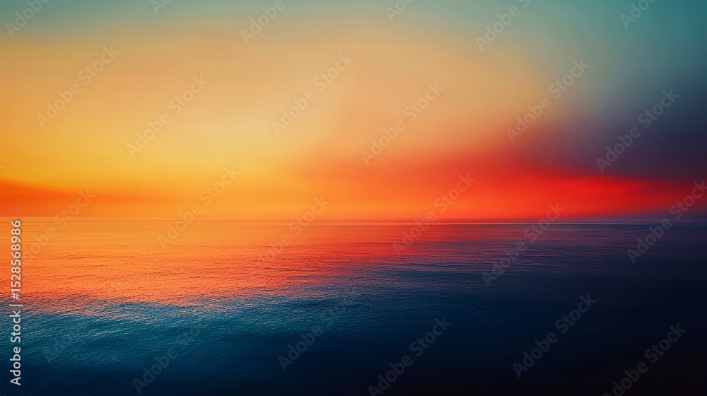 Obraz premium A stunning sunset over a calm ocean, showcasing vibrant hues of orange and blue.
