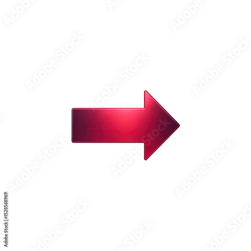 Shiny red arrow pointing to right on transparent background, symbolizing direction or movement. glossy finish adds modern touch, making it suitable for digital interfaces