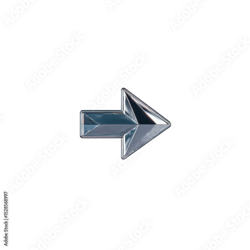 Shiny metallic arrow pointing to right, featuring sleek and modern design. arrow has reflective surface, giving it futuristic and polished appearance