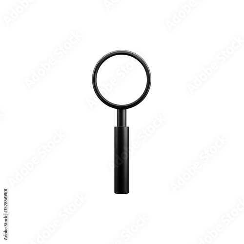 Black magnifying glass with simple design is isolated on transparency background, emphasizing its sleek and minimalist style. magnifying glass is positioned vertically