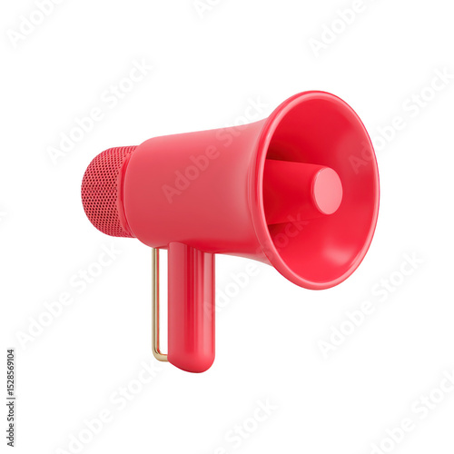 Vibrant red megaphone with sleek design, featuring gold handle, stands out against plain background, symbolizing communication and amplification