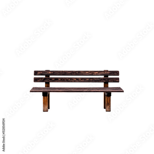 Rustic wooden bench with weathered appearance stands isolated against plain background, evoking sense of solitude and simplicity