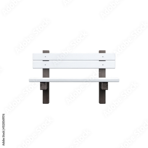Simple white wooden bench with minimalist design, featuring backrest and seat supported by dark wooden legs, isolated on transparency background