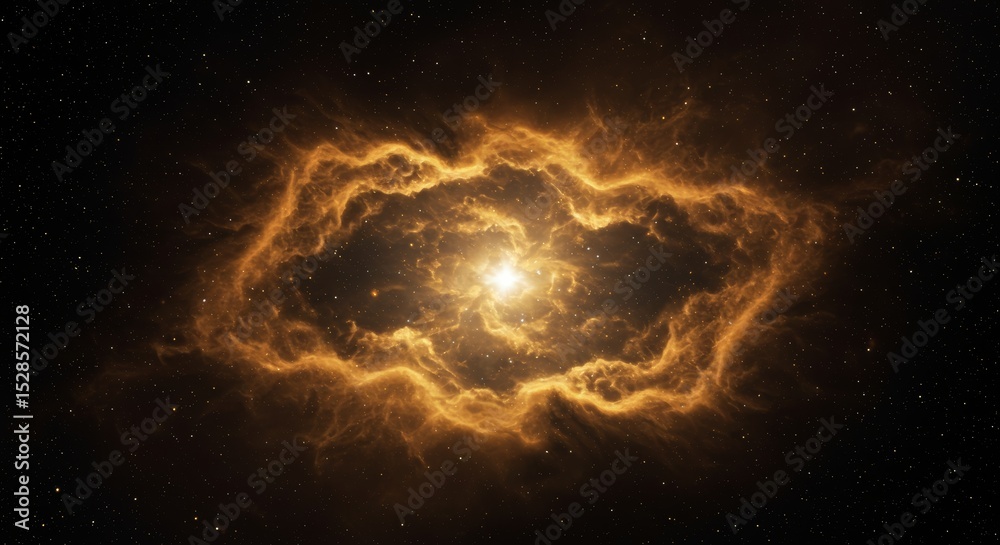 Obraz premium Celestial Radiance: A Golden Nebula Unveils Cosmic Depths Amidst Starry Expanse