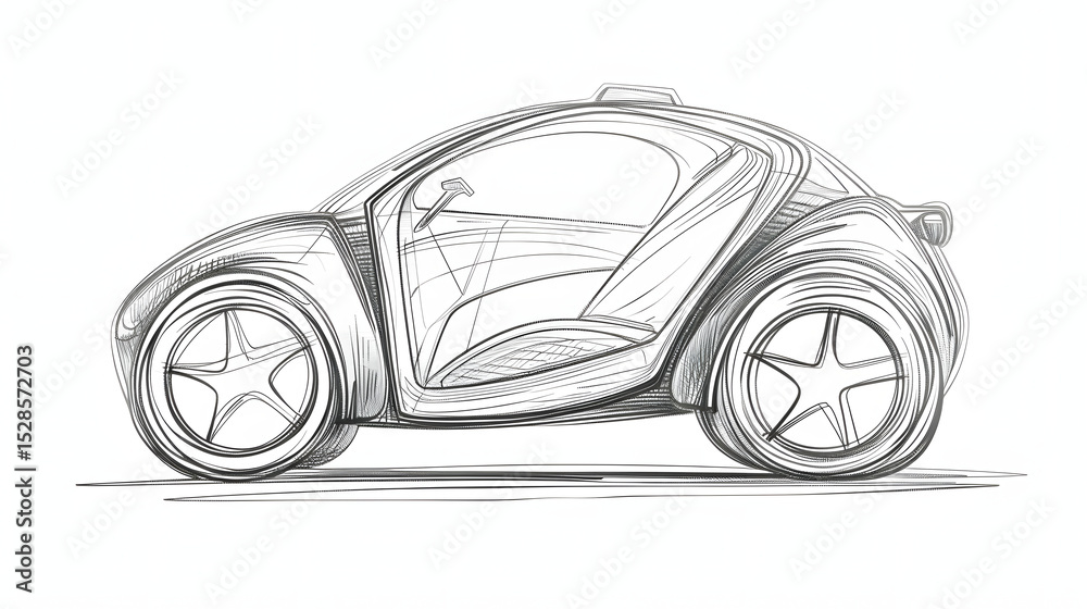 Naklejka premium pencil sketch of a futuristic electric car