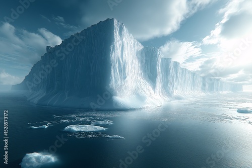 Arctic Glacier and Iceberg. Aerial View of Polar Nature's Scenic Beauty in Blue Tones
