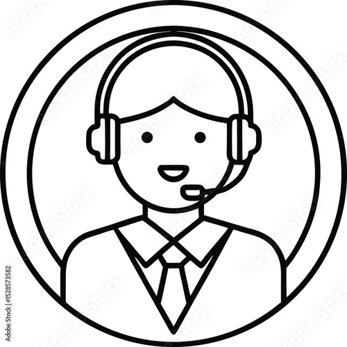 Happy customer service agent wearing headset icon. customer service representative. call center operator icon