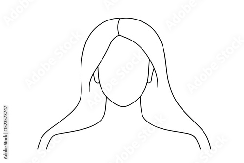 Woman outline drawing long hair faceless line art