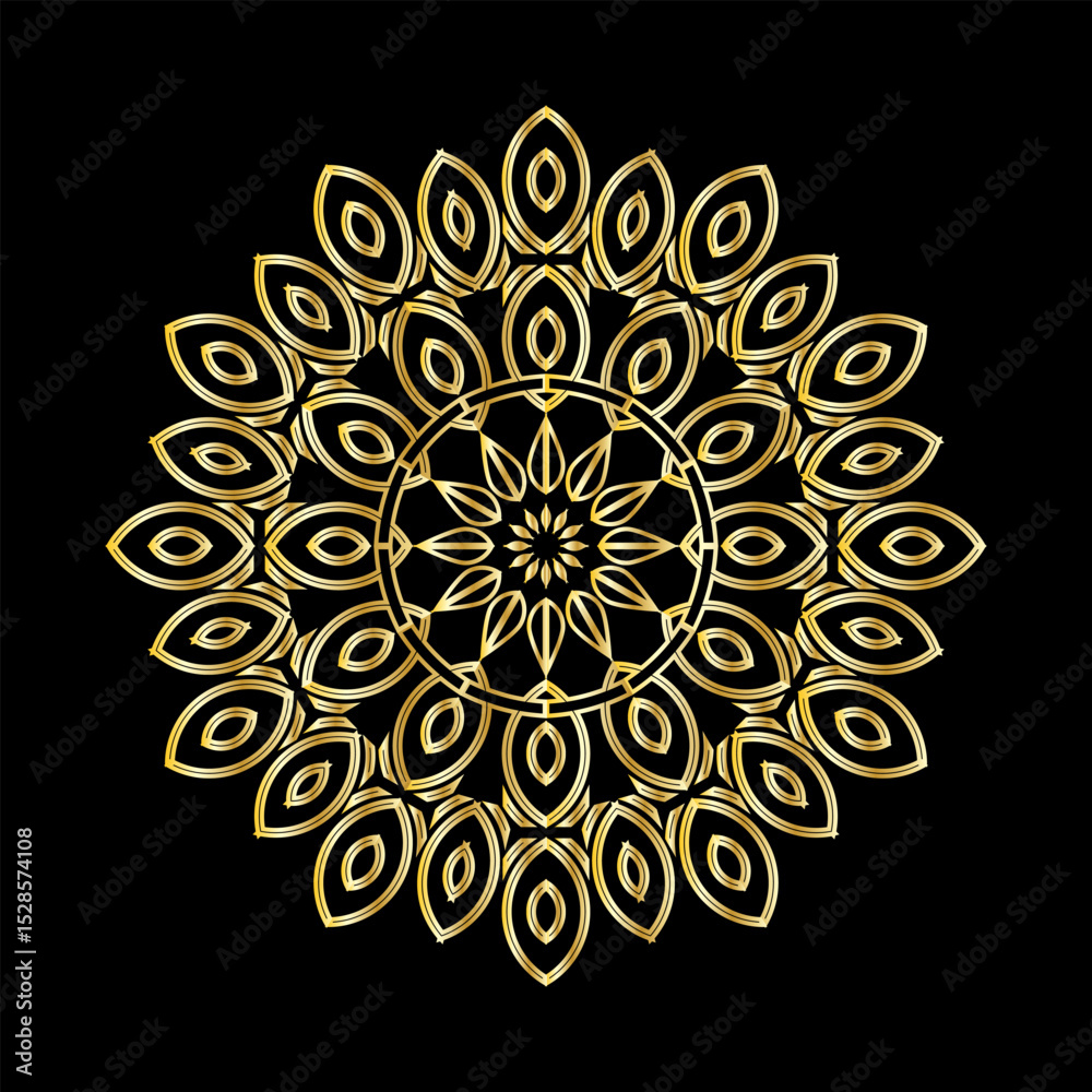 Elegant Gold Mandala on Black Background Elegant Gold Mandala on Black Background