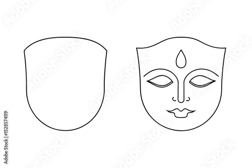 Simple line drawing of a goddess face and blank shape