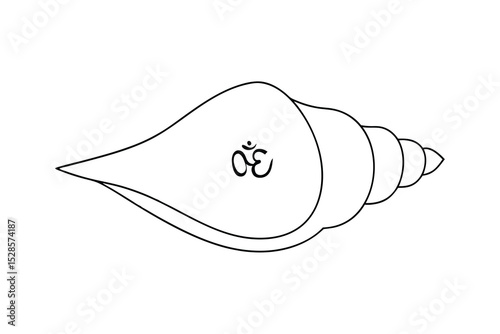 Simple line drawing of a conch shell with om symbol