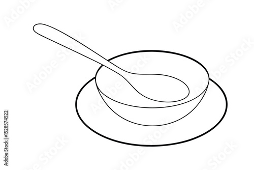 Simple line drawing of a bowl and spoon