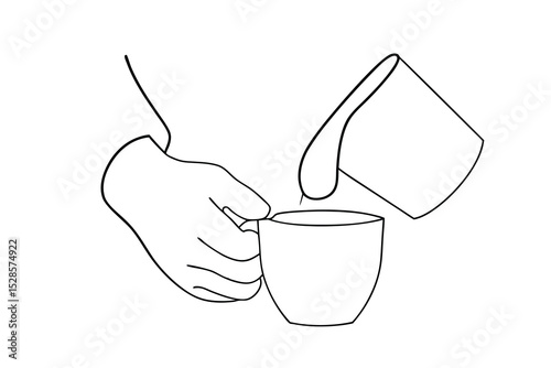 Hand pouring liquid into a cup line drawing illustration