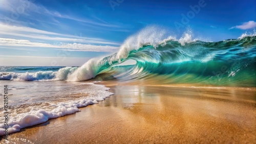 Ocean Wave Crashing on Sandy Shore, a Stunning Display of Nature's Power and Beauty