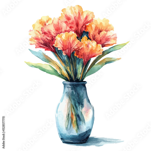 A Cockscomb In A Vase, watercolor clipart vector, high quality, isolated on a white background.