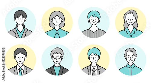 20代・30代・40代の男女のイラストアイコンセット(ベクター 編集可能 お客様の声 シンプル モノクロ ユーザーの声 ビジネス)	