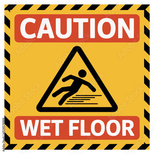 Caution Wet Floor Warning Sign Vector – Slippery Floor Safety Icon for Workplace and Public Areas