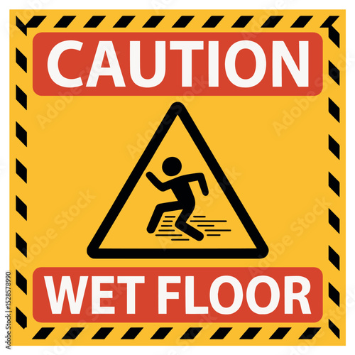 Caution Wet Floor Warning Sign Vector – Slippery Floor Safety Icon for Workplace and Public Areas
