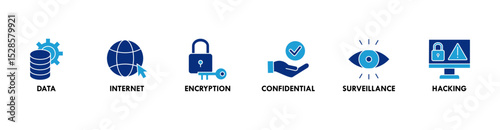 Privacy banner web icon set vector illustration concept with icon of data, internet, encryption, confidential, surveillance and hacking