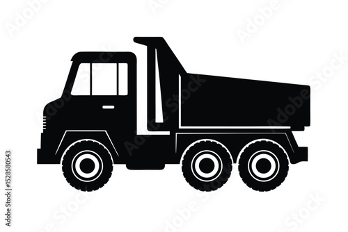 Heavy construction truck vector silhouette