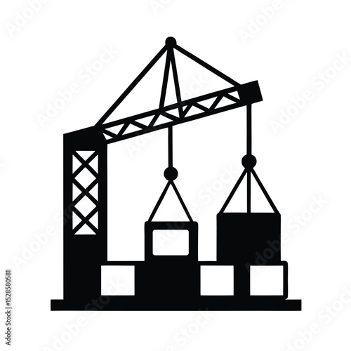 Crane lifting building materials vector silhouette