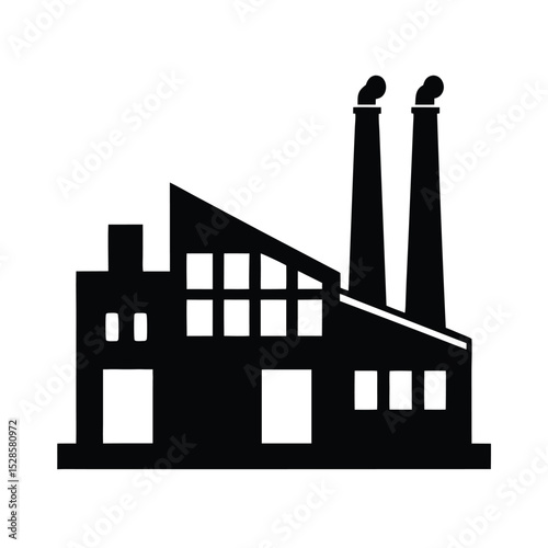 Factory building with smokestacks vector silhouette