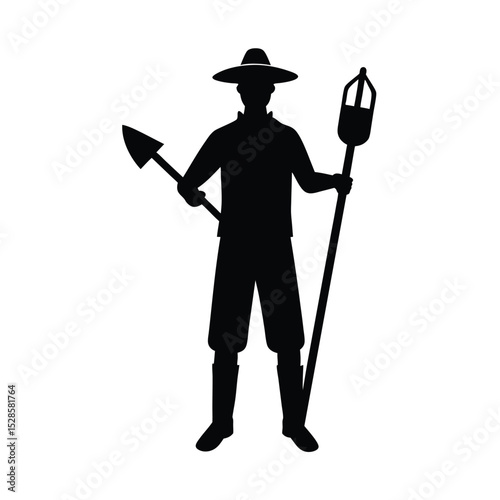 Gardener holding spade vector silhouette